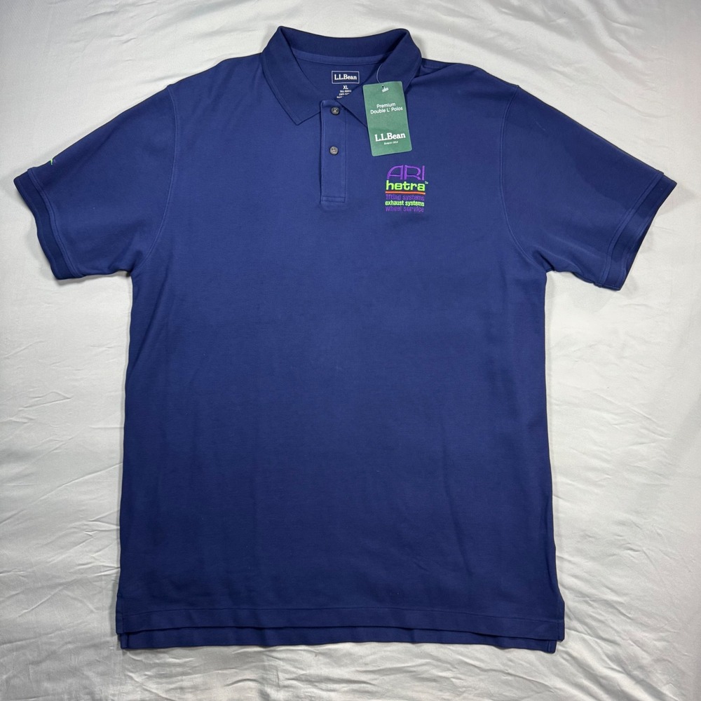 LL Bean Premium Double L Polo Shirt Mens XL Tall Blue ARI-hetra Embroidery